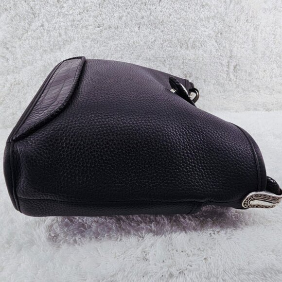 BRIGHTON Black Pebble and Black Croc Embossed Leather Shoulder Bag Braided Strap - Picture 12 of 16